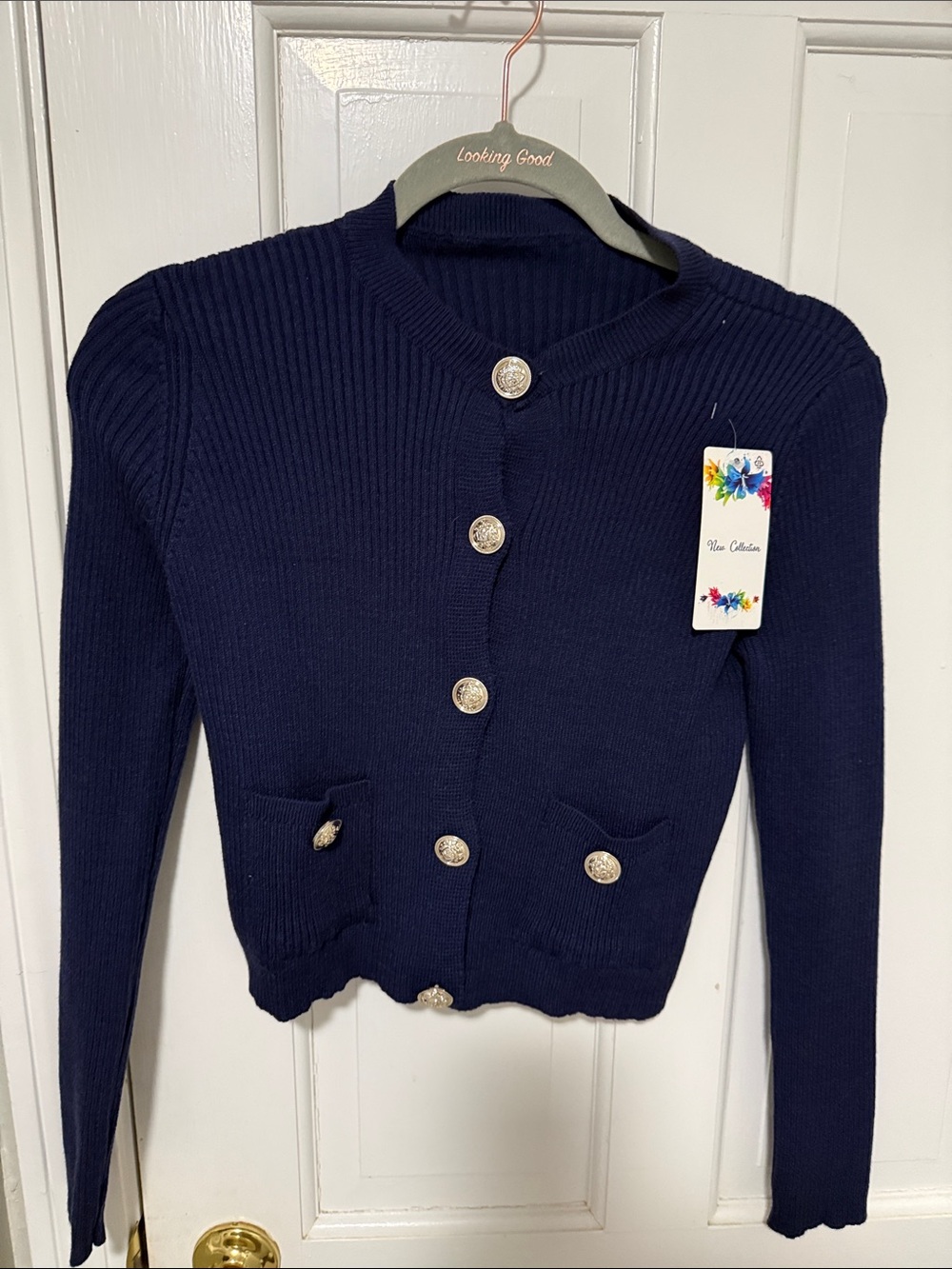Navy Ribbed Button-Front Cardigan